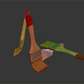 Wooden Paintbrushes With Red Handles And Yellow Bristles On Dark Surface