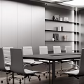 Modern Conference Room Interior With Gray Walls Meeting Table Chairs Ceiling Lights And Clock