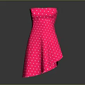 Pink Strapless Dress With White Polka Dots And Asymmetrical Hem Design