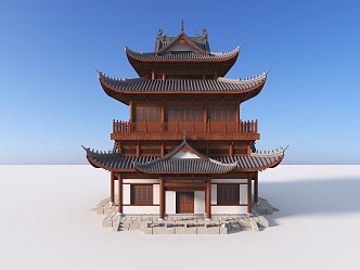 Chinese style ancient built pavilion three-story pavilion rich god pavilion 3d model