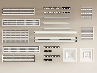 Ceiling Lighting Fixture Combinations With Various Grille Panel Strip And Square Designs 3d model