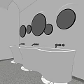 Public Restroom Interior With Toilet Stalls Sinks Mirrors And Modern Facilities