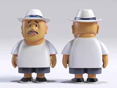Cartoon Character Sculpture With Front Back View White Hat White T-Shirt Dark Shorts 3d model