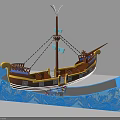 Ship Shaped Play Equipment With Blue Decorative Base And Yellow Brown Details For Kids
