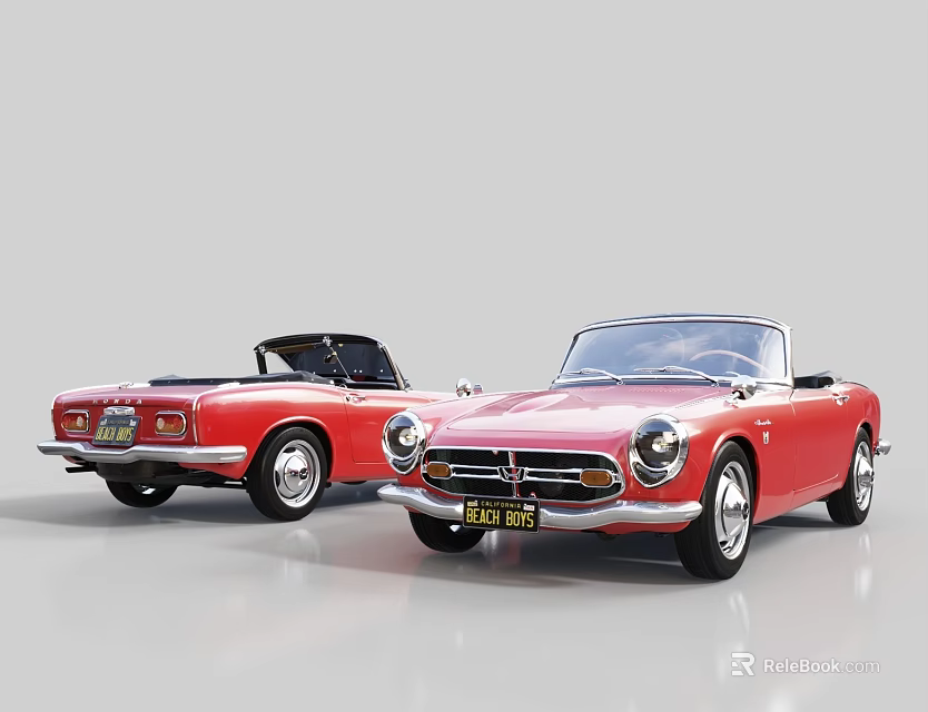 Two Classic Red Convertible Cars With Vintage Exterior Design And Open Tops 3d model 