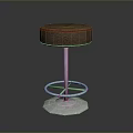 Bar Stool Featuring Round Brown Upholstered Seat Metal Frame Hexagonal Reflective Base in Dark Background 3d model