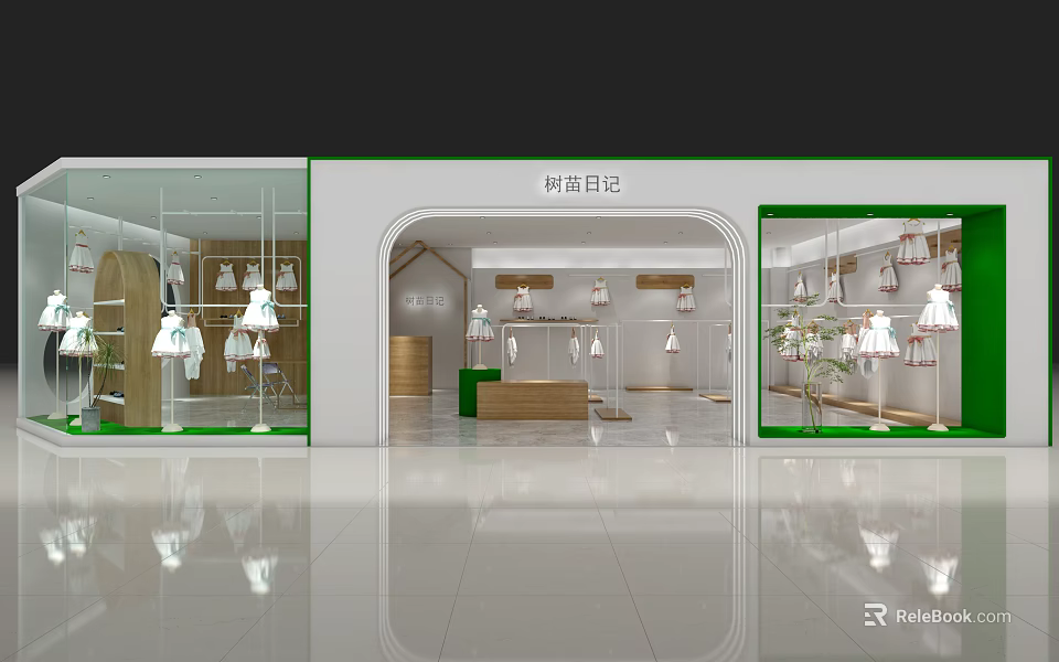 Fashion Clothing Store Interior With Window Displays And Hanging Apparel Racks 3d model 