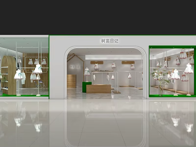 Fashion Clothing Store Interior With Window Displays And Hanging Apparel Racks 3d model