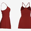 Stylish Red Spaghetti Strap Dress Front and Back View with Flowy Skirt