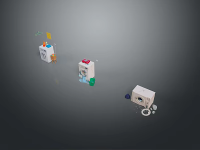 Modern Computer Parts Display With White Cases And Colorful Small Accessories 3d model