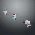 Modern Computer Parts Display With White Cases And Colorful Small Accessories