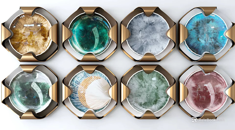 Vibrant Multicolored Wall Decor With Metallic Frames And Pattern Designs 3d model 