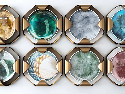 Vibrant Multicolored Wall Decor With Metallic Frames And Pattern Designs 3d model