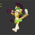 Game And Movie Character With Green Hair Yellow Tail Green Skirt Holding Circular Object