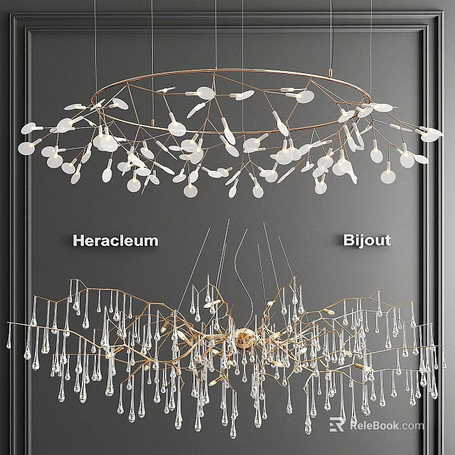 Heracleum And Bijout Chandeliers Featuring Decorative Metal Frames Leaf Shaped And Transparent Elements 3d model 