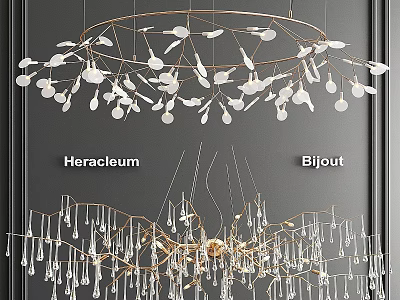 Heracleum And Bijout Chandeliers Featuring Decorative Metal Frames Leaf Shaped And Transparent Elements 3d model