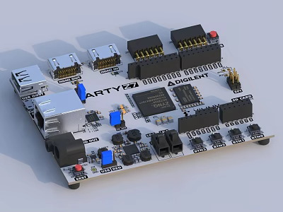 Integrated Industrial Equipment Circuit Board With Multiple Ports Chips Connectors And Electronic Components 3d model