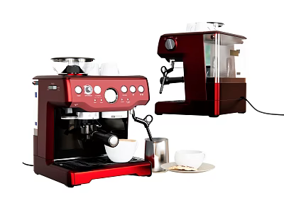 Red Coffee Maker Kitchen Appliance Featuring Milk Jug Cups And Modern Design 3d model