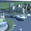 Modern Commercial Complex in Urban Waterfront Landscape With High Rise Buildings and Boats
