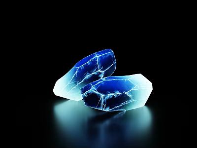 Game Movie Character With Glowing Blue Cracked Crystal Props On Black Background 3d model