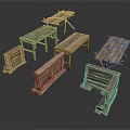 Rustic Style Wooden Furniture Set With Distressed Tables And Natural Wood Cabinets