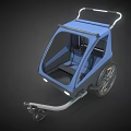 Blue Bicycle Trailer With Cabin Transparent Windshield Silver Frame And Orange Accent Wheels 3d model