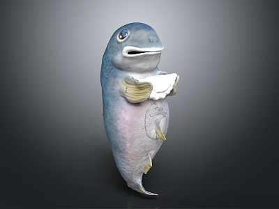 Cute Cartoon Fish 3D Model With Blue Body Pink Belly Holding Paper 3d model