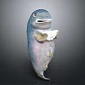 Cute Cartoon Fish 3D Model With Blue Body Pink Belly Holding Paper