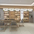 Tea Specialty Store Interior In Minimalist Design With Wooden Shelves Product Displays And Seating Area