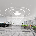 4S Store Elegant Showroom Interior With Car Display Green Plants And Modern Lighting