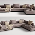 Modern Sectional Sofa With Plush Cushions Throw Blanket And Side Table 3d model