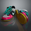 Colorful Nike Sneakers With Green Laces Black White Upper Pink Toe Cap And Yellow Sole