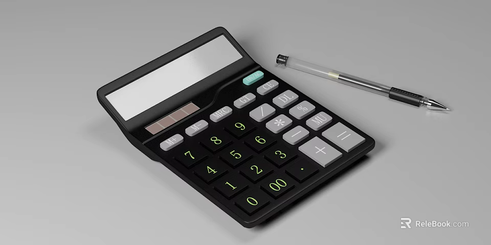 Essential Office Appliances Desktop Calculator And Ballpoint Pen For Office Workspace 3d model 