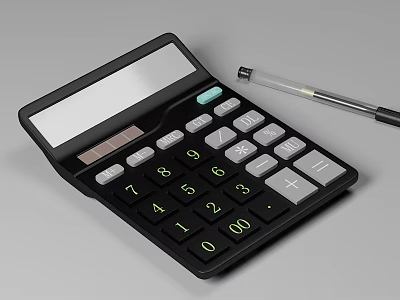 Essential Office Appliances Desktop Calculator And Ballpoint Pen For Office Workspace 3d model