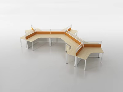 Modular Office Workstation Desk With Corner Design And Orange Partition Panels 3d model