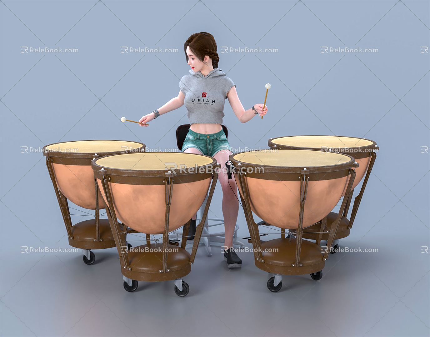 Modern Woman Musical Instruments Playing Percussion Solo Playing Drums Playing Drums Instruments 3d model