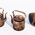 Vintage Copper Teapots Set With Aged Rustic Finish And Classic Design 3d model