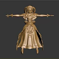 Golden Ornate Statue With Crown Sword Dress And Outstretched Arms