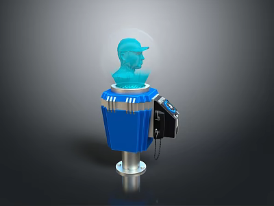 Blue Computer Device With Transparent Sphere 3D Head Model And Side Control Panel 3d model