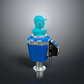 Blue Computer Device With Transparent Sphere 3D Head Model And Side Control Panel
