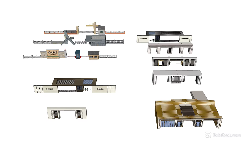 Diverse Modern Entrance Gate Designs Featuring Various Structures And Styles 3d model