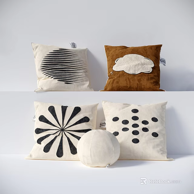 Brown And Black White Decorative Pillows With Stripe Cloud Radial Polka Dot Spherical Designs 3d model 