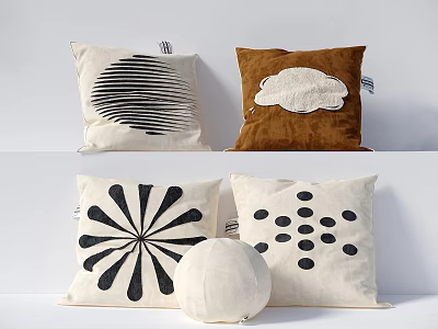 Brown And Black White Decorative Pillows With Stripe Cloud Radial Polka Dot Spherical Designs 3d model