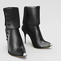 Black Leather Ankle Boots With Pointed Toe Stiletto Heel And Fold Over Cuff