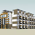 Modern Multi Storey Residential Building With Colored Facade Windows Balconies And Trees