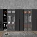 Modern Wardrobe Interior With Glass Doors Shelves Hanging Space And Built In Lighting