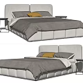 Modern Double Bed With Gray Comforter White Frame Yellow Pillow And Bedside Tables 3d model