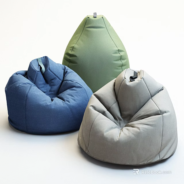 Comfortable Blue Green Gray Bean Bag Chairs For Modern Living Room Decor 3d model 