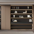 Modern Wooden Black Built in Bookshelf Design With Decorative Items Books And Lighting