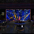 Modern Bar Interior With Neon Decor City Skyline View And Blue Lighting